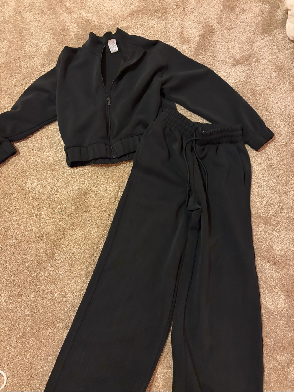 all in motion Black Wide-Leg Drawstring Pants with Zip Jacket